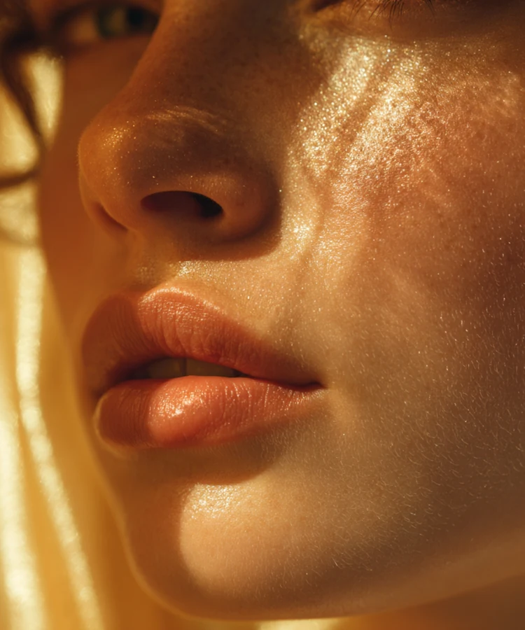 Woman with radiant glowing skin showcasing healthy beauty and anti-aging skincare benefits